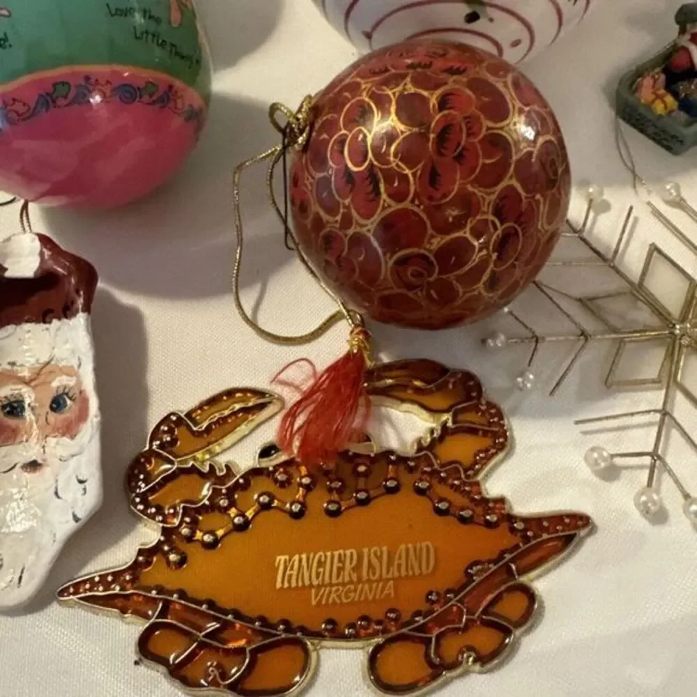 Nautical Christmas Ornaments Lot of 13 fish turtle dolphin Santa driftwood shell
